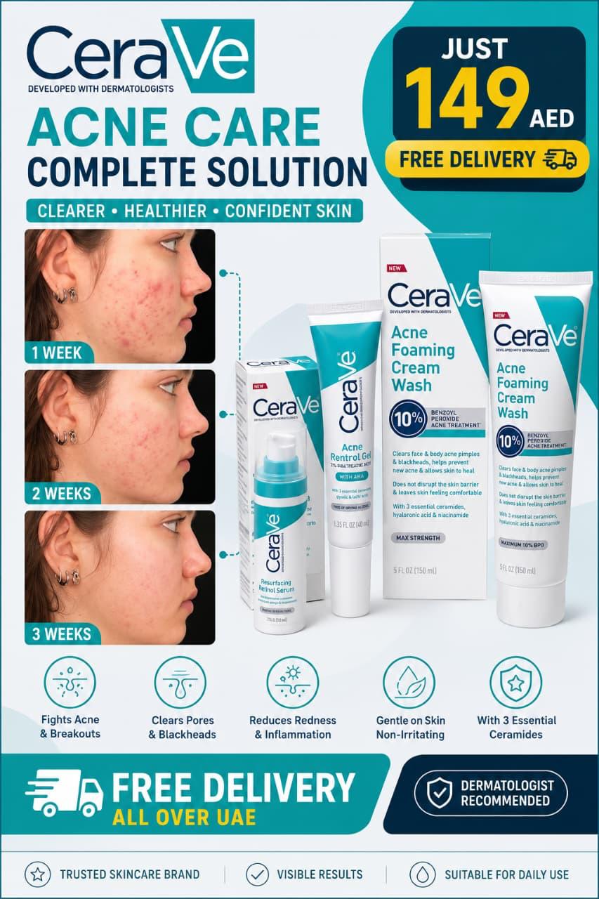CeraVe Acne Care Kit – Acne Foaming Cream Wash & Retinol Serum | Free UAE Delivery