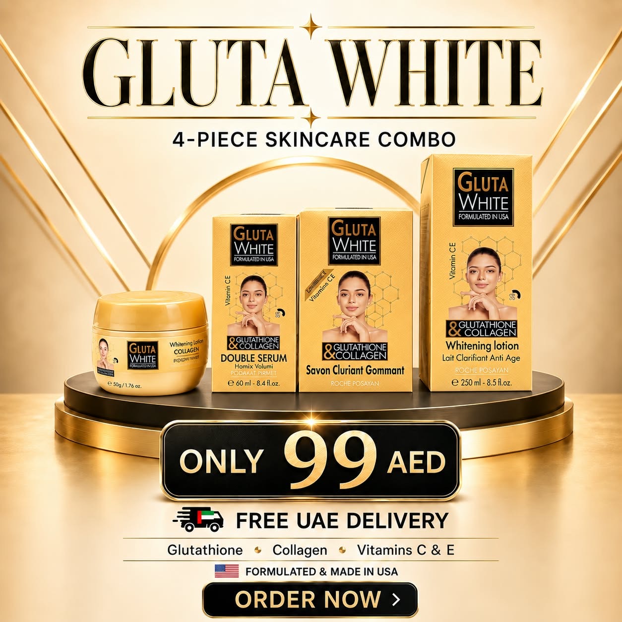 Glutathione & Collagen Lotion +Serum+Cream+Soap (Set of 4)